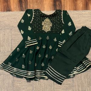 Green and Gold Embroidered Dress Set (Pakistani)
